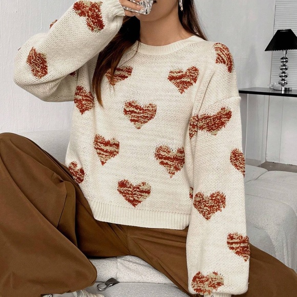 BellanBlue Sweaters - Cozy Hearts Print Oversized Knit Sweater Top